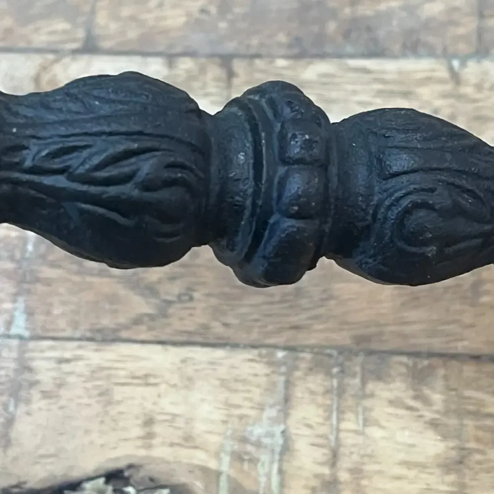 Antique Candle Holder Hand Carved Cast Iron and Wood 12.8